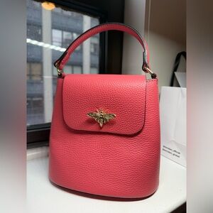 Pink Italian Leather Handbag with Gold Bee Accent—LIKE NEW